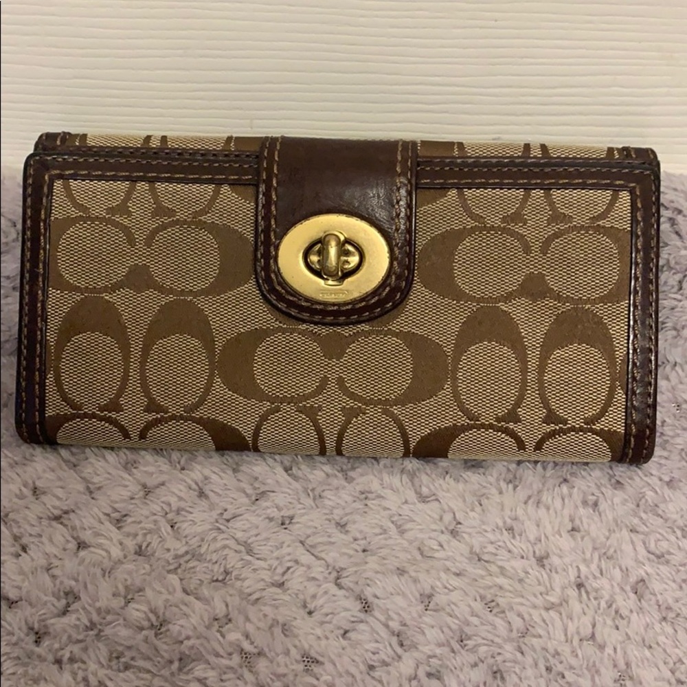Coach Brown Leather and Monogram Wallet